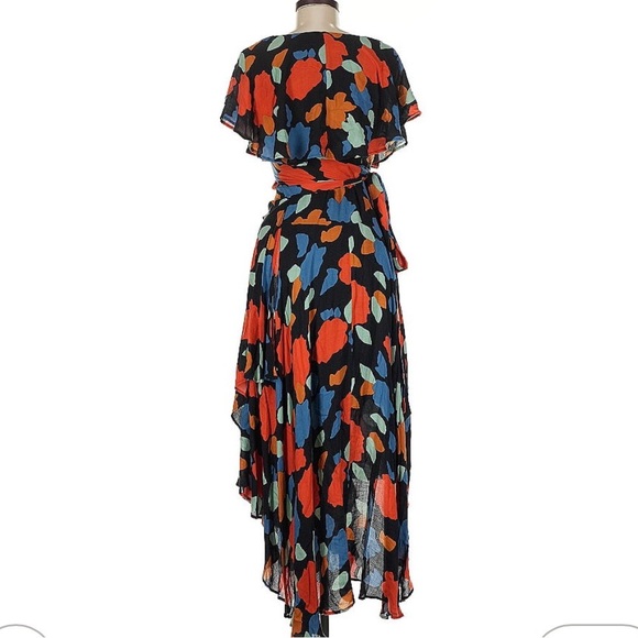 Free People Black Maxi wrap dress with Red and Blue Floral - Picture 3 of 7